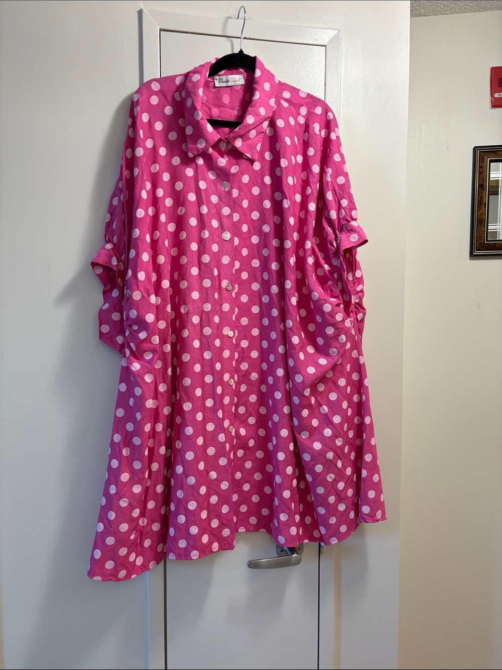 Paolo Tricot Pink Polka Dot Button-Up Tunic NWOT